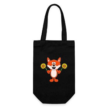 FUCHS - BLUMEN - SONNENBLUMEN - TIER - TIERISCH - Geschenkbeutel für Flaschen - Schwarz - Vorne