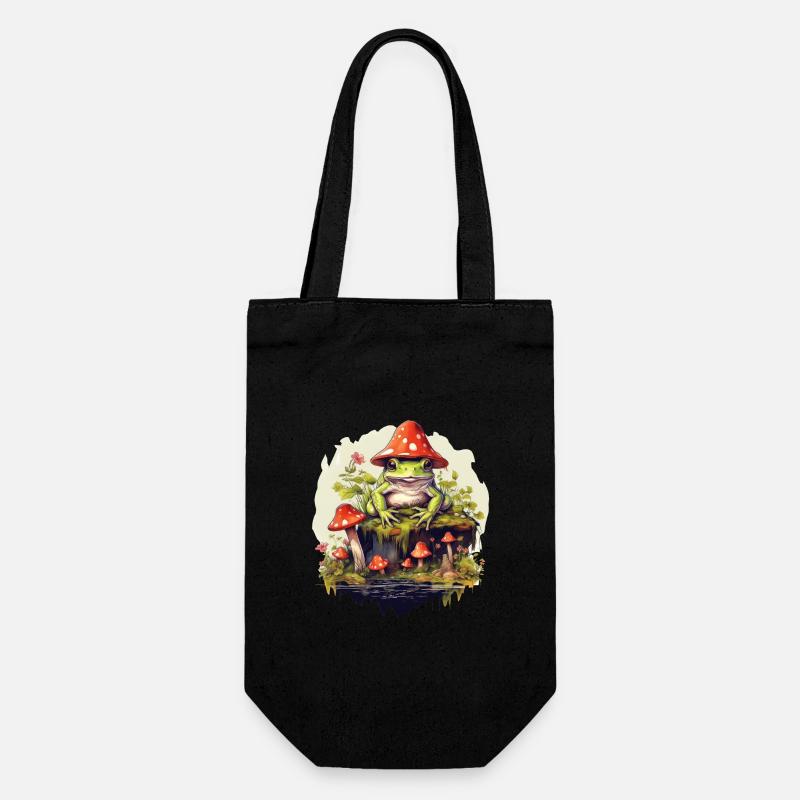 Frog Cottagecore Mushroom - Gift Bag for Bottles - black