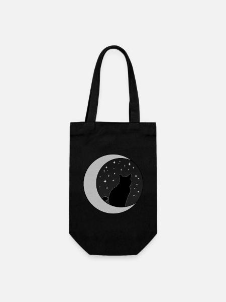 Chat noir et croissant de lune argenté - Sac à bouteille - noir