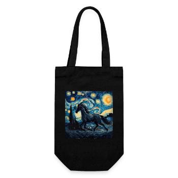 pferd, tier, van gogh, sternenacht - Geschenkbeutel für Flaschen - Schwarz - Vorne