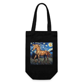 Cheval, Animal, Van Gogh, Nuit Étoilée - Sac à bouteille - noir - Devant