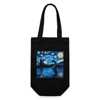 Loch Ness Monster, Nessie, Van Gogh, Starry Night - Gift Bag for Bottles - black - Front