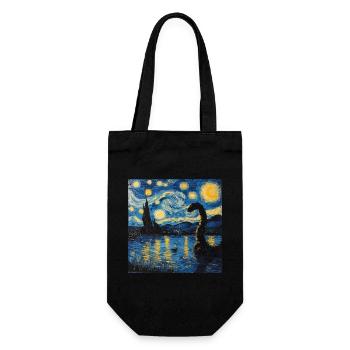 loch ness monster, nessie, van gogh, sternenacht - Geschenkbeutel für Flaschen - Schwarz - Vorne
