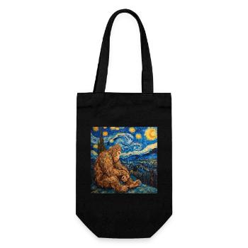bigfoot, big foot, van gogh, sternenacht - Geschenkbeutel für Flaschen - Schwarz - Vorne