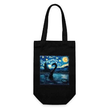 Loch Ness Monster, Nessie, Van Gogh, Starry Night - Gift Bag for Bottles - black - Front
