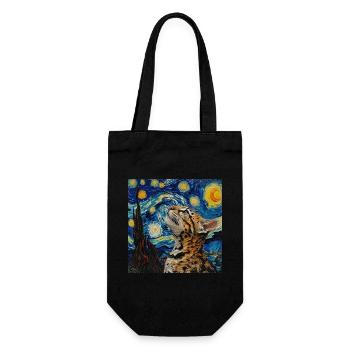 Ocelot, Lynx, Van Gogh, Starry Night - Gift Bag for Bottles - black - Front