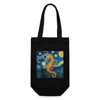 seepferd, seepferdchen van gogh, sternennacht - Geschenkbeutel für Flaschen - Schwarz - Vorne