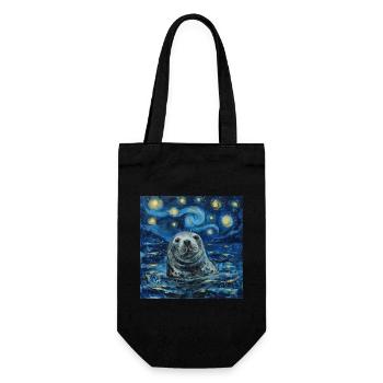 Seal, Sea Lion, Van Gogh, Starry Night - Gift Bag for Bottles - black - Front