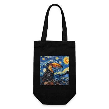 tukan, vogel, van gogh, sternennacht - Geschenkbeutel für Flaschen - Schwarz - Vorne