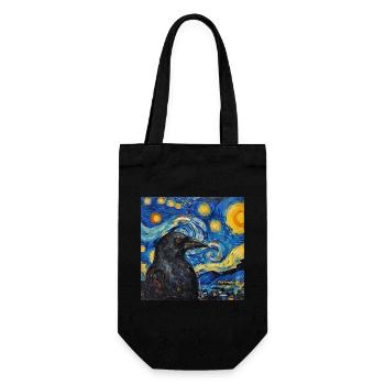 Raven, Bird, Van Gogh, Starry Night - Gift Bag for Bottles - black - Front