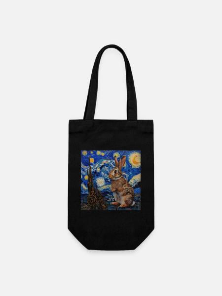 hase, kaninchen, Van Gogh, Sternennacht - Geschenkbeutel für Flaschen - Schwarz