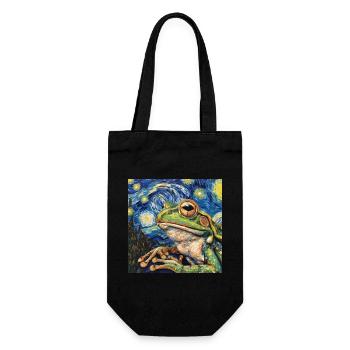 frosch, tier, van gogh, sternenacht - Geschenkbeutel für Flaschen - Schwarz - Vorne