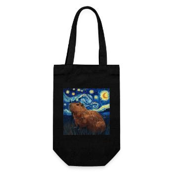 Capybara, Animal, Van Gogh, Starry Night - Gift Bag for Bottles - black - Front