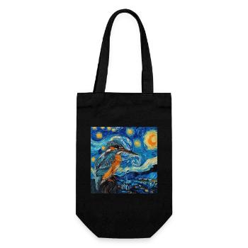 Kingfisher, Bird, Animal, Van Gogh, Starry Night - Gift Bag for Bottles - black - Front