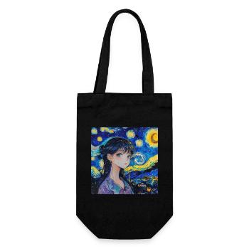 anime, anime mädchen, otaku, waifu, van gogh - Geschenkbeutel für Flaschen - Schwarz - Vorne