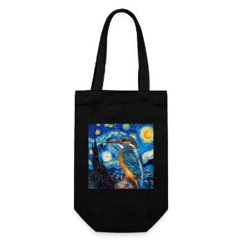Kingfisher, Bird, Animal, Van Gogh, Starry Night - Gift Bag for Bottles - black - Front