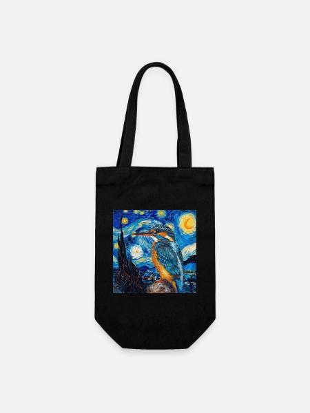 eisvogel, vogel, tier, van gogh, sternenacht - Geschenkbeutel für Flaschen - Schwarz