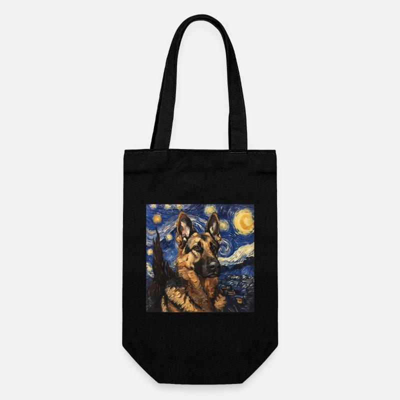 German Shepherd , Dog, Van Gogh - Gift Bag for Bottles - black