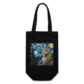 leopard, Van Gogh, Sternennacht - Geschenkbeutel für Flaschen - Schwarz - Vorne