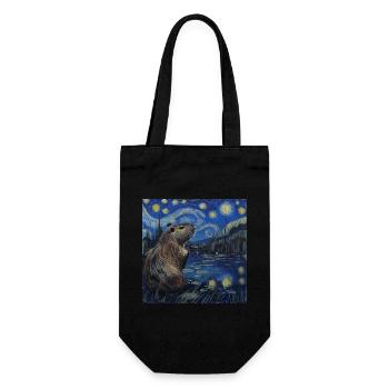 Capybara, Van Gogh, Nuit étoilée - Sac à bouteille - noir - Devant