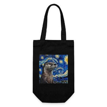 Loutre, Van Gogh, Nuit étoilée - Sac à bouteille - noir - Devant