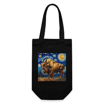 Bison, Buffalo, Animal, Van Gogh, Starry Night - Gift Bag for Bottles - black - Front