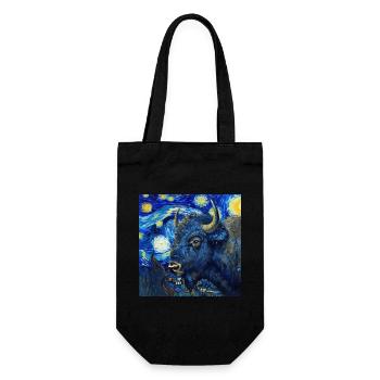 bison, büffel, van gogh, sternennacht - Geschenkbeutel für Flaschen - Schwarz - Vorne