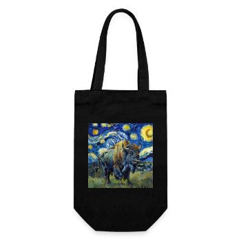 Bison, Buffalo, Animal, Van Gogh, Starry Night - Gift Bag for Bottles - black - Front
