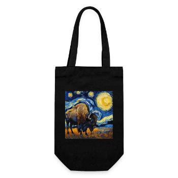 Bison, Buffalo, Animal, Van Gogh, Starry Night - Gift Bag for Bottles - black - Front