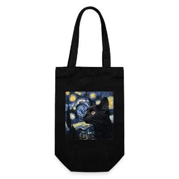 Chat Noir, Chats, Van Gogh, Nuit Étoilée - Sac à bouteille - noir - Devant