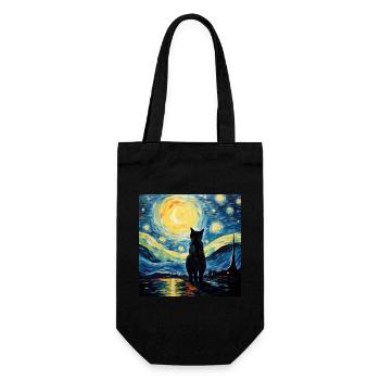 Cat, Cat Motif, Van Gogh, Starry Night - Gift Bag for Bottles - black - Front