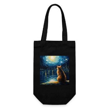 Chat, Motif De Chat, Van Gogh, Nuit Étoilée - Sac à bouteille - noir - Devant