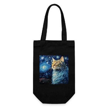 Chat, Motif De Chat, Van Gogh, Nuit Étoilée - Sac à bouteille - noir - Devant