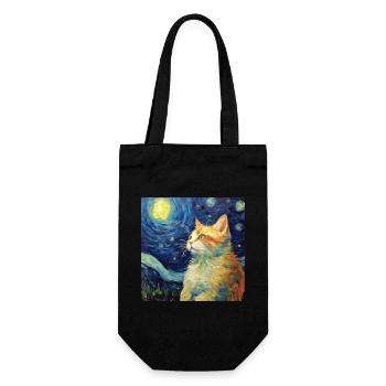 Chat, Motif De Chat, Van Gogh, Nuit Étoilée - Sac à bouteille - noir - Devant