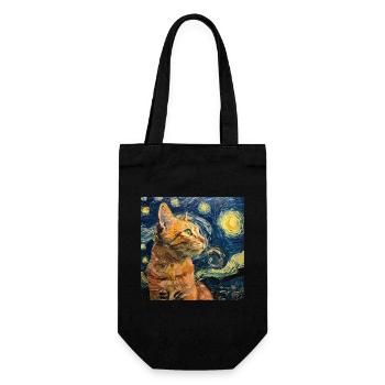 Cat, Cat Motif, Van Gogh, Starry Night - Gift Bag for Bottles - black - Front