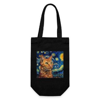 Cat, cat motif, van gogh, starry night - Gift Bag for Bottles - black - Front