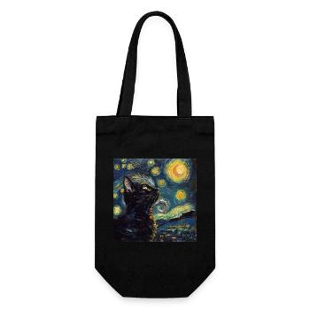 Cat, Cat Motif, Van Gogh, Starry Night - Gift Bag for Bottles - black - Front