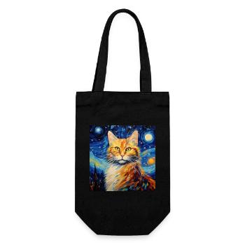 Cat, cat motif, van gogh, starry night - Gift Bag for Bottles - black - Front