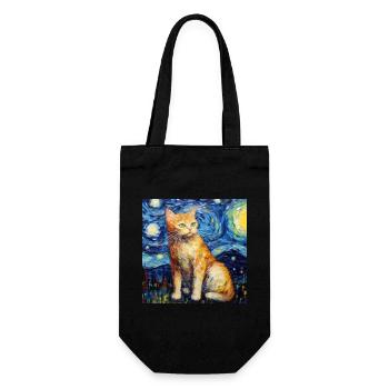 Cat, Cat Motif, Van Gogh, Starry Night - Gift Bag for Bottles - black - Front