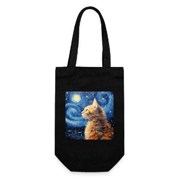 Cat, Cat Motif, Van Gogh, Starry Night - Gift Bag for Bottles - black - Front