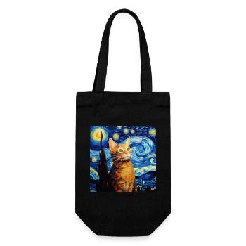 Cat, Cat Motif, Van Gogh, Starry Night - Gift Bag for Bottles - black - Front