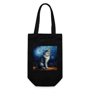 Cat, cat motif, van gogh, starry night - Gift Bag for Bottles - black - Front
