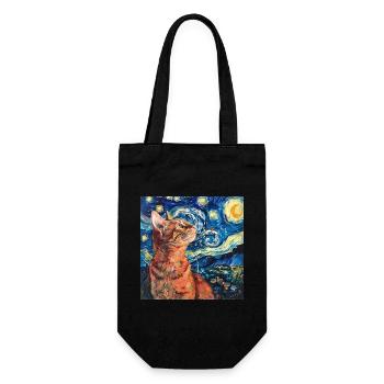 Cat, Cat Motif, Van Gogh, Starry Night - Gift Bag for Bottles - black - Front