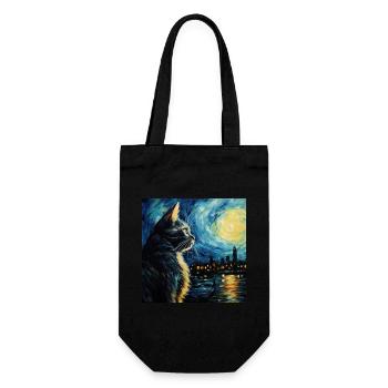 Chat, Motif De Chat, Van Gogh, Nuit Étoilée - Sac à bouteille - noir - Devant