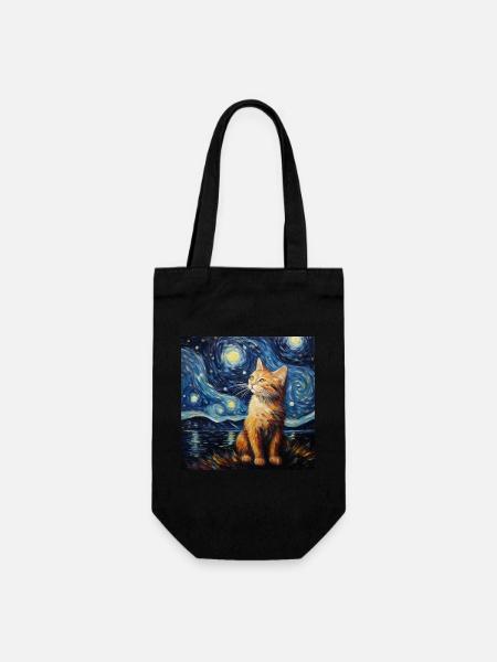Katze, katzenmotiv, van gogh, sternennacht - Geschenkbeutel für Flaschen - Schwarz