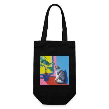 Chat, motif chat, pop art, cadeau, idée cadeau - Sac à bouteille - noir - Devant