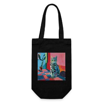 Katze, katzenmotiv, popart, geschenk, geschenkidee - Geschenkbeutel für Flaschen - Schwarz - Vorne