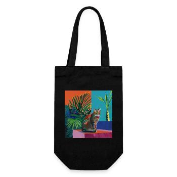 Chat, motif chat, pop art, cadeau, idée cadeau - Sac à bouteille - noir - Devant