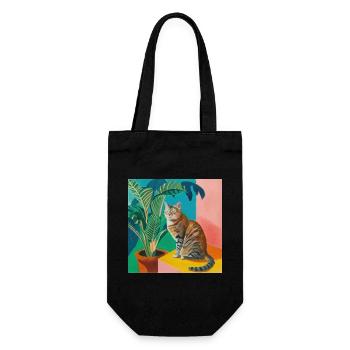 Katze, katzenmotiv, popart, geschenk, geschenkidee - Geschenkbeutel für Flaschen - Schwarz - Vorne