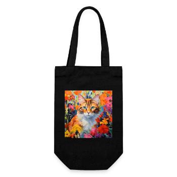 chat, motif de chat, fleurs, cadeau, idée cadeau - Sac à bouteille - noir - Devant